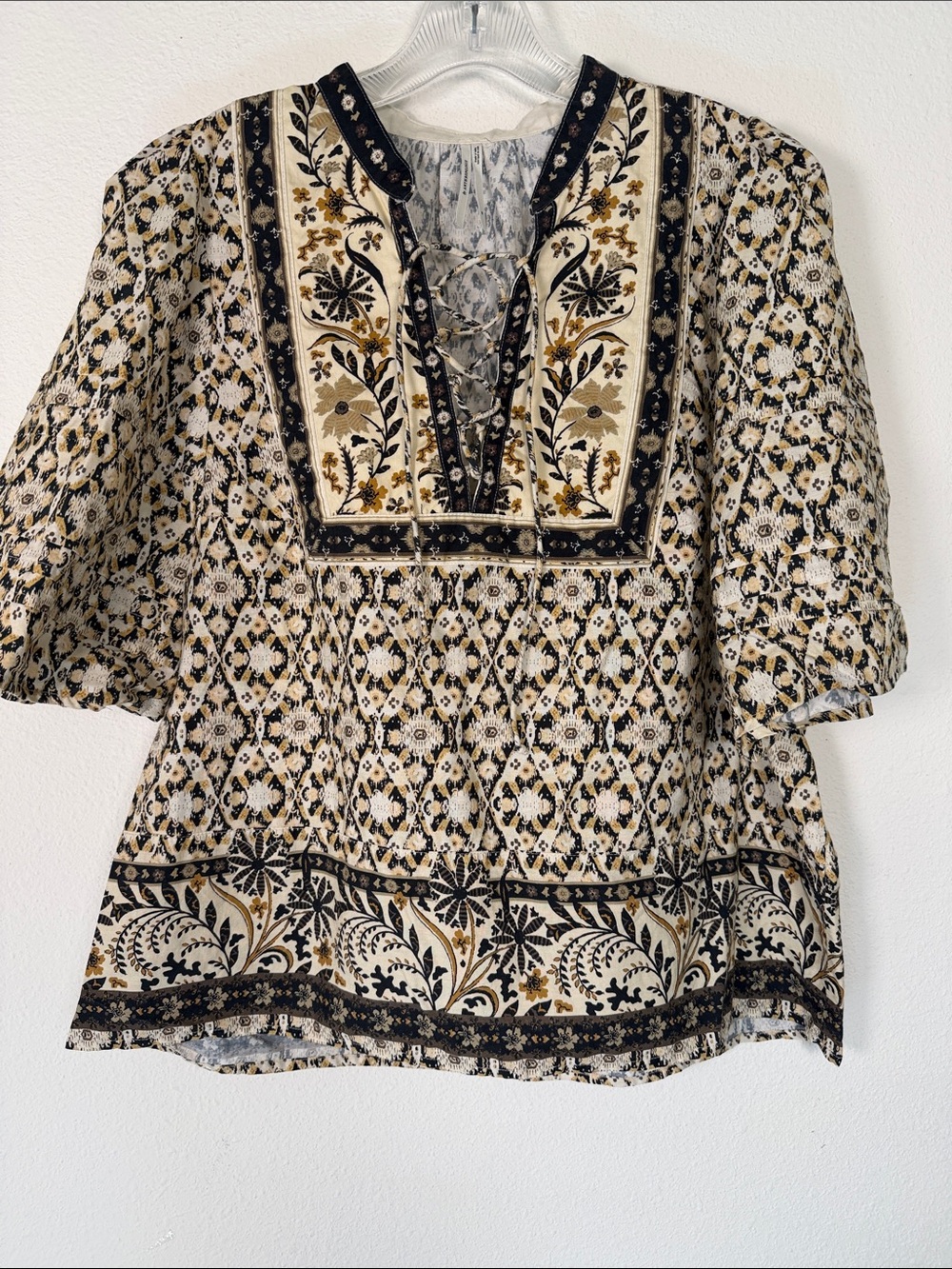 Anthropologie Black Motif Pleated Puff Sleeve blouse size XL - Picture 3 of 13